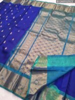 Royal Blue Soft Silk Saree with Teal Border and Gold Zari Brocade Pallu - Image 3
