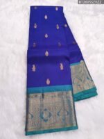 Royal Blue Soft Silk Saree with Teal Border and Gold Zari Brocade Pallu - Image 4