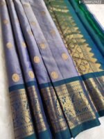Lavender and Green Dual Tone Pure Silk Saree with Grand Zari Border and Pallu