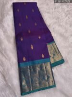 Royal Purple Silk Saree with Aqua Blue Zari Border and Peacock Motifs - Image 3