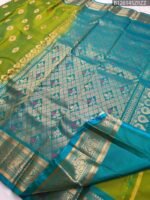 Graceful Green & Blue Soft Silk Saree with Zari Lotus Motifs and Rich Pallu - Image 3