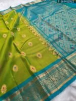 Graceful Green & Blue Soft Silk Saree with Zari Lotus Motifs and Rich Pallu - Image 2