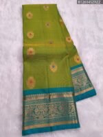Graceful Green & Blue Soft Silk Saree with Zari Lotus Motifs and Rich Pallu - Image 4