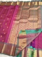 Magenta-Grey Dualtone Colour Silk Saree with Antique Gold Zari Border and Pallu - Image 2
