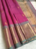 Magenta-Grey Dualtone Colour Silk Saree with Antique Gold Zari Border and Pallu