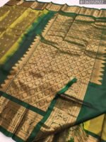Olive Green Soft Silk Saree with Dark Green Border and Rich Gold Zari Work - Image 3