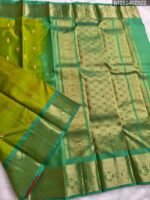 Parrot Green Silk Saree with Aqua Zari Border and Gold Woven Pallu - Image 2