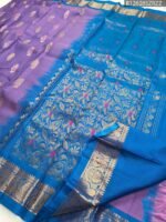 Royal Purple & Blue Soft Silk Saree with Multicolor Zari Floral Motifs and Rich Border - Image 3