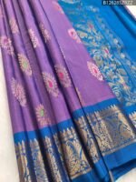 Royal Purple & Blue Soft Silk Saree with Multicolor Zari Floral Motifs and Rich Border