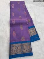 Royal Purple & Blue Soft Silk Saree with Multicolor Zari Floral Motifs and Rich Border - Image 4