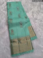 Pastel Green Soft Silk Saree with Golden Zari and Multi-Color Butta Design - Image 4
