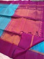 Elegant Sky Blue and Purple Silk Saree with Zari Border and Chevron Pallu - Image 3