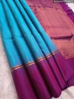 Elegant Sky Blue and Purple Silk Saree with Zari Border and Chevron Pallu
