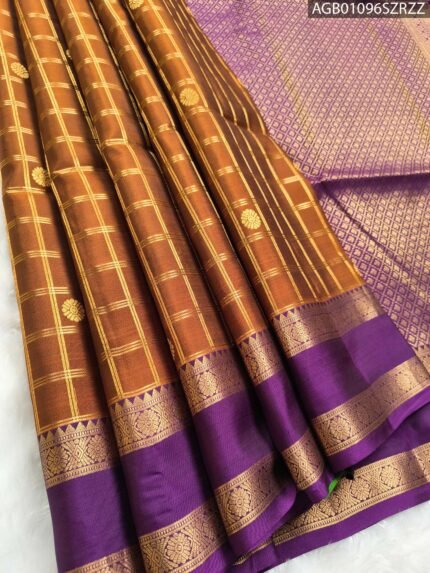Elegant Copper Brown and Purple Silk Saree with Rich Zari Border and Pallu