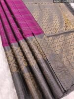 Elegant Grey and Purple Pure Silk Saree with Rich Zari Border and Pallu