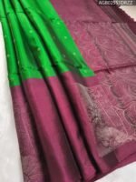 Elegant Plum and Green Pure Silk Saree with Intricate Pallu Design