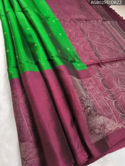 Elegant Plum and Green Pure Silk Saree with Intricate Pallu Design