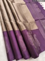 Elegant Beige and Purple Silk Saree with Intricate Paisley Border and Rich Pallu
