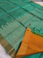 Elegant Turquoise Silk Saree with Golden Zari Border and Rich Pallu - Image 3