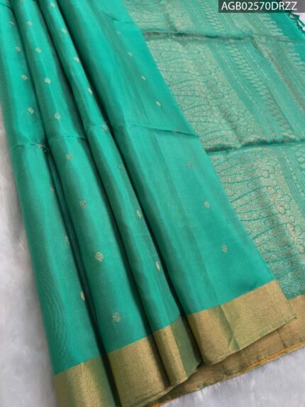 Elegant Turquoise Silk Saree with Golden Zari Border and Rich Pallu
