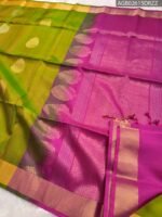 Elegant Green Silk Saree with Gold Border and Rich Pink Pallu - Image 3