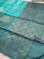 Elegant Teal Silk Saree with Intricate Zari Border and Pallu - Image 3