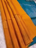 Elegant Orange Silk Saree with Rich Blue Pallu and Intricate Border