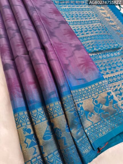 Elegant Purple and Blue Silk Saree with Rich Zari Border