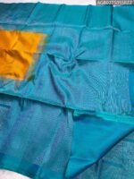 Elegant Teal and Gold Pure Silk Saree with Floral Pallu - Image 3