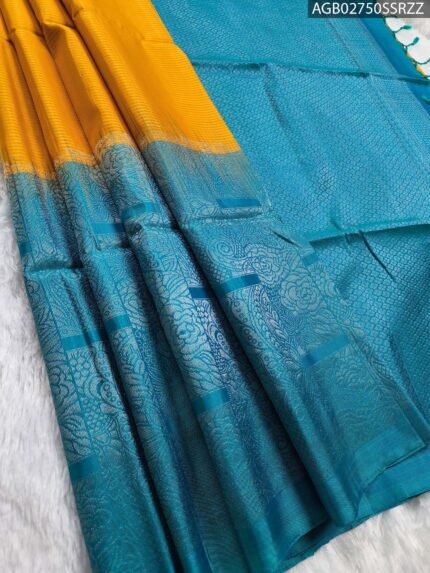 Elegant Teal and Gold Pure Silk Saree with Floral Pallu