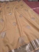 Elegant Beige Soft Silk Saree with Silver Zari Border and Pink Pallu - Image 2