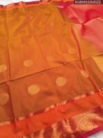 Elegant Orange Soft Silk Saree with Rich Red Border and Paisley Pallu - Image 2