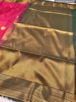 Elegant Pink and Green Soft Silk Saree with Rich Zari Border and Intricate Pallu Design - Image 3