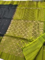 Elegant Black and Green Silk Saree with Rich Zari Border and Pallu - Image 3