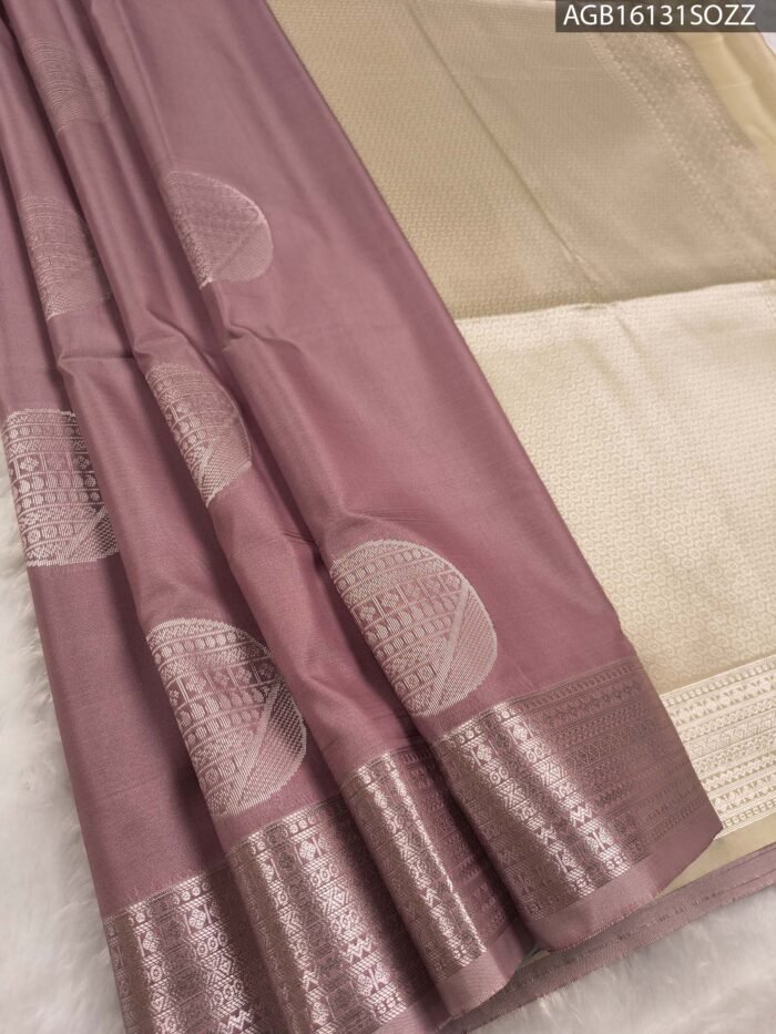 Elegant Lavender Soft Silk Saree with Rich Zari Border and Golden Pallu - Image 1