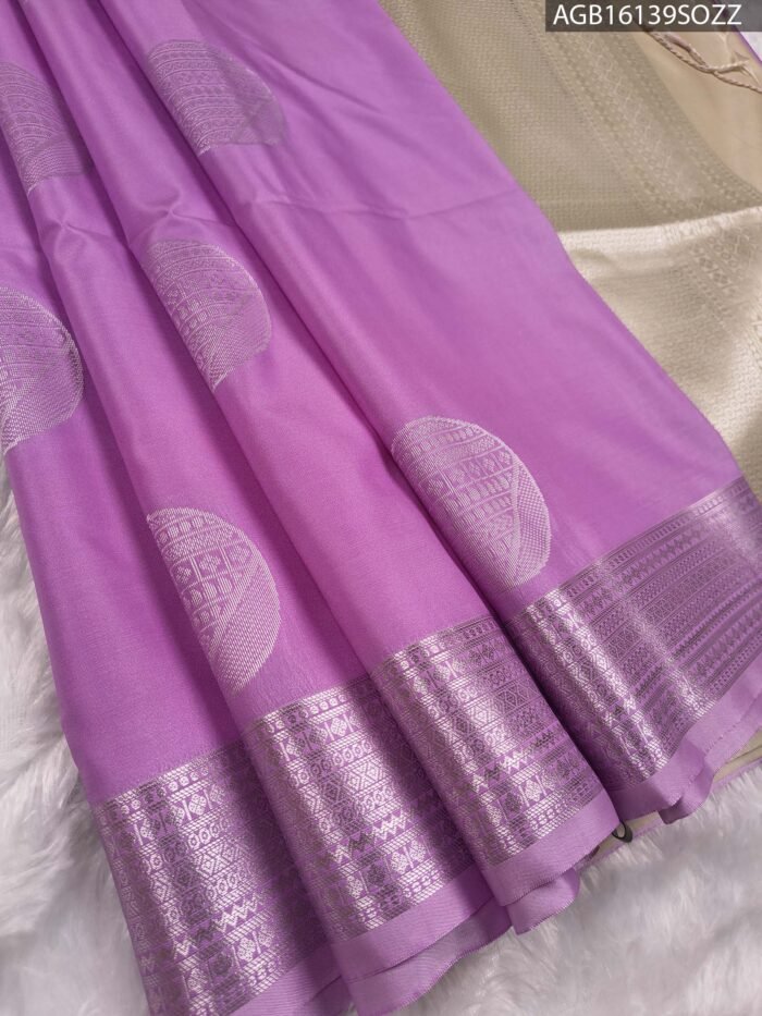 Elegant Lavender Soft Silk Saree with Rich Zari Border and Pallu - Image 1