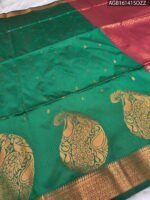 Elegant Green Soft Silk Saree with Rich Gold Peacock Motifs and Contrast Pallu - Image 2