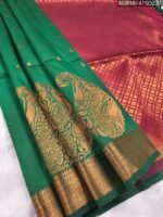 Elegant Green Soft Silk Saree with Rich Gold Peacock Motifs and Contrast Pallu