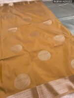 Elegant Mustard Soft Silk Saree with Silver Zari Border and Pallu - Image 2