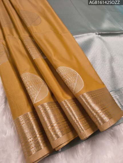 Elegant Mustard Soft Silk Saree with Silver Zari Border and Pallu