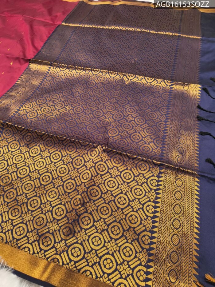 Elegant Maroon Soft Silk Saree with Rich Golden Zari Border and Intricate Pallu Design - Image 3