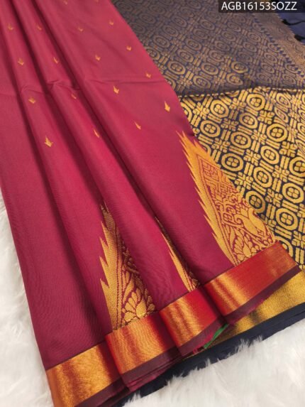 Elegant Maroon Soft Silk Saree with Rich Golden Zari Border and Intricate Pallu Design