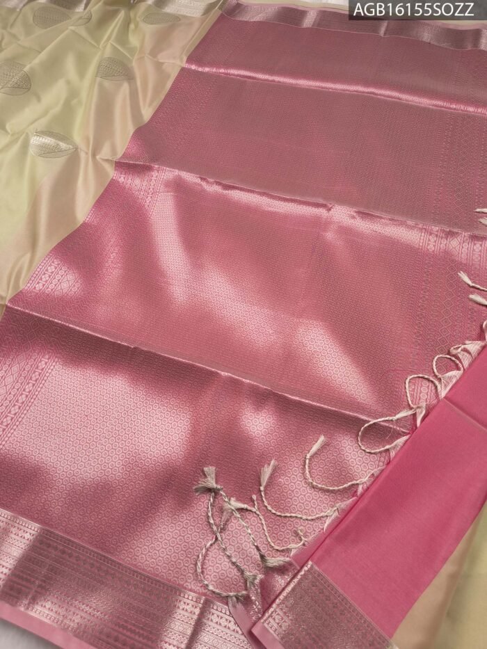 Elegant Beige and Pink Soft Silk Saree with Rich Zari Border - Image 3