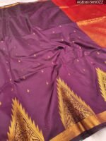 Elegant Purple Soft Silk Saree with Rich Red Pallu and Zari Border - Image 2