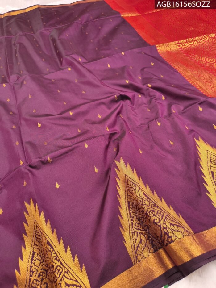 Elegant Purple Soft Silk Saree with Rich Red Pallu and Zari Border - Image 2