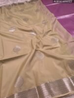 Elegant Beige Soft Silk Saree with Silver Zari Border and Pink Pallu - Image 2