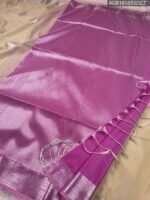 Elegant Beige Soft Silk Saree with Silver Zari Border and Pink Pallu - Image 3