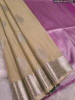 Elegant Beige Soft Silk Saree with Silver Zari Border and Pink Pallu