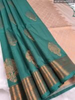 Elegant Teal Soft Silk Saree with Rich Golden Zari Border and Intricate Pallu