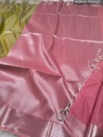 Elegant Olive Green Soft Silk Saree with Rich Pink Pallu - Image 3